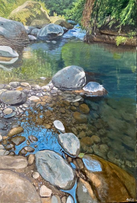 Beautiful Paintings Of Nature, Pond Painting, Water Stream, Lily Painting, Scenic Photos, Landscape Art Painting, 수채화 그림, Water Reflections, Water Art