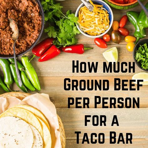 Taco Bar For 20 People, Taco Bars For Weddings, How Much Taco Meat For 50, Tacos For 30 People, Large Batch Taco Meat, Taco Bar Meats, What Goes With A Taco Bar, Diy Walking Taco Bar, Taco Bar Serving Amounts