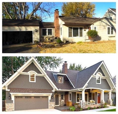 Ranch House Remodel Exterior Curb Appeal, Second Floor Addition Before And After, Ranch Remodel Before And After, Ranch Style Homes Exterior Remodel, Ranch Remodel Exterior, House Exterior Before And After, Exterior Facelift, Second Floor Addition, Second Story Addition