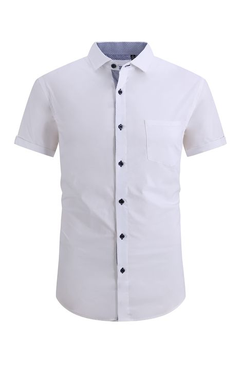 PRICES MAY VARY. FABRIC: Our mens dress shirts are made from high quality 97% cotton and 3% spandex, breathable cotton fabric which feels very comfortable and soft. This short sleeve dress shirt is nicely stitched and detailed, not a lot of hanging threads. Our factory has been verified onsite by world-leading inspection company,SGS Group. Besides, our factory has the BSCI( Business Social Compliance Initiative ) certification. FASHION STYLE: Mens shirts short sleeve casual, solid color, sleeve Bleach Fabric, Mens Dress Shirts, White Shirt Men, Shirts Short Sleeve, Short Sleeve Dress Shirt, Men Formal, Business Shirts, Mens Short Sleeve Shirt, Mens Dress