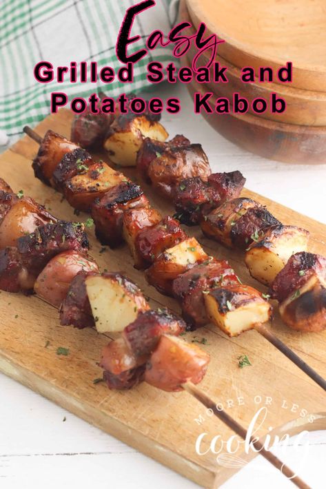 Simple to make Steak and Potato Kabobs are delicious and can be ready so quickly on the grill. Succulent and juicy steak and flavorful caramelized potatoes are perfect for any night dinner. Steak And Potato Kabobs, Potato Kabobs, Kabobs On The Grill, Grilled Kabobs, Grilled Steak Kabobs, Steak And Potatoes, Easy Dinner Options, Summer Bbq Recipes, Steak Potatoes