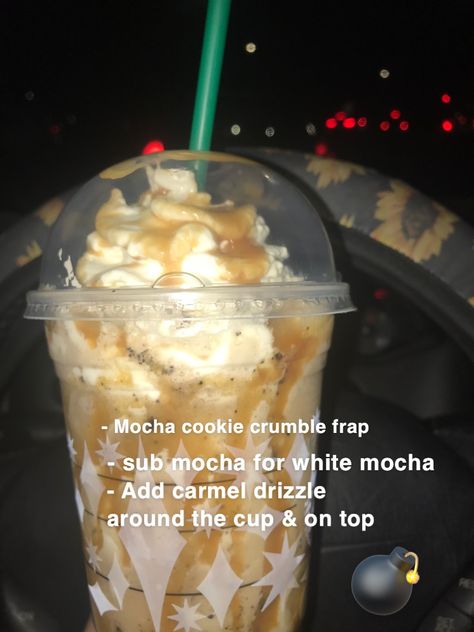 Carmel Cookie Crumble Starbucks, Carmel Drizzle, Dunkin Drinks, Mocha Cookie Crumble, Virgin Drinks, Starbucks Orders, Starbucks Order, Cookie Crumble, How To Order Starbucks