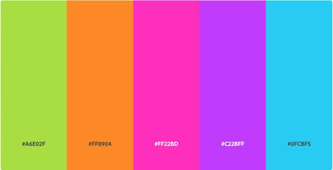 Acidic Color Palette, Neon Sign Color Palette, Canva Color Palette Codes Neon, Pop Color Palette Colour Schemes, Vibrant Color Palette Hex Codes, Bright Saturated Color Palette, Bright Neon Color Palette, Bright Color Palette Neon, Childhood Color Palette