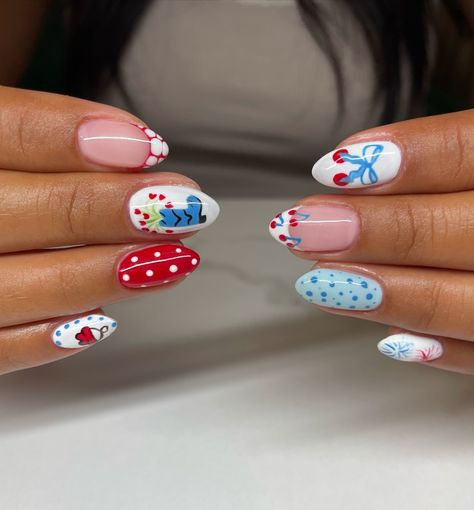 4th of July Eve - - #nailtech #nails #geloverlay #promnails #nailtech #nails #nailart #summernails #fallnails #nailart #summer #brightnails #cutenails #summernailinspo #nailinspo #utahnails #nailideas #woodscross #bountiful #smallbuisness #halloweennails #handpainted #bountifulnailsalon #woodscrossnailsalon #woodscrosssalon #bows #thanksgivingnails #christmasnails #holidaynails Nail Art 4th Of July, Dopamine Nails, Nailart Summer, T1d Awareness, Teen Nails, Spring Break Nails, Christmas Tree Nails, Candy Cane Nails, Nail Board