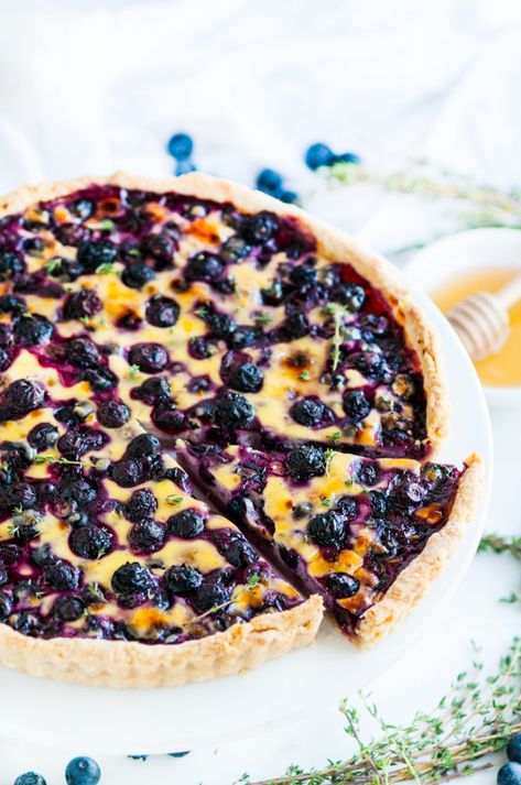 Honey Blueberry Yogurt Custard Tart Yogurt Custard, Gremolata Recipe, Blueberry Yogurt, Honey Yogurt, Tart Dessert, Custard Tart, Slices Recipes, Sweet Tarts, Tart Recipes