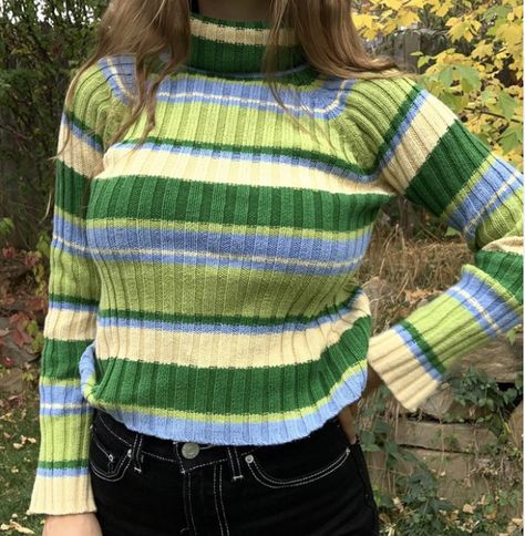 Sage Green And Yellow, Green Crochet Sweater, Blue And Sage Green, Sweater Stripe, Crochet Jumper, White Striped Sweater, Green Crochet, October 23, Fashion Wishlist