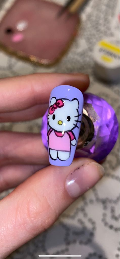 Nail Art Doll Design, Doll Nail Art Designs, Shinchan Nail Art, Kitty Nails Design, Doll Nail Art, Cartoon Nail Art Designs, Hello Kitty Nail Art, Kitty Nail Art, Detailed Nail Art