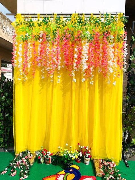 🎉 **Flower Hanger with Curtain** 🎉 Celebrate Ganesh Chaturthi, Janmashtami, Durga Pooja, Haldi, Mehendi, Guruji Satsang, and other special occasions with our beautiful flower hanger curtains! 🌺 These vibrant flower hangers provide the perfect backdrop for Ganpati ji and Haldi ceremonies, and can also be used to decorate windows and doors for a lively atmosphere. Our new range of curtains is designed to make your event decorations even more stunning. **Features:** - **Size:** Curtain: 7×5... Durga Pooja, Ganpati Decoration At Home, Janmashtami Decoration, Ganpati Ji, Yellow Curtains, Ganpati Decoration, Event Decorations, Haldi Ceremony, Ganesh Chaturthi