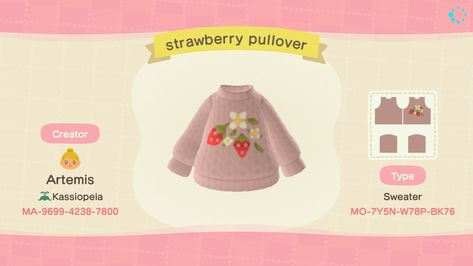 Acnh Strawberry, Fairy Island, Strawberry Sweater, Acnh Outfits, Acnh Cottagecore, Animal Crossing Funny, Animal Crossing Memes, Animal Crossing Guide, Acnh Design