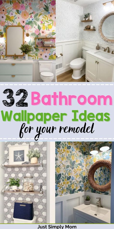 Modern and Gorgeous Bathroom Wallpaper Ideas Wallpaper Ideas Bathroom, Vintage Bathroom Wallpaper, Modern Kitchen Wallpaper, Removable Wallpaper Bathroom, Bathroom Wallpaper Trends, Small Powder Room Wallpaper, Modern Bathroom Trends, Bathroom Wallpaper Modern, Wallpaper For Small Bathrooms