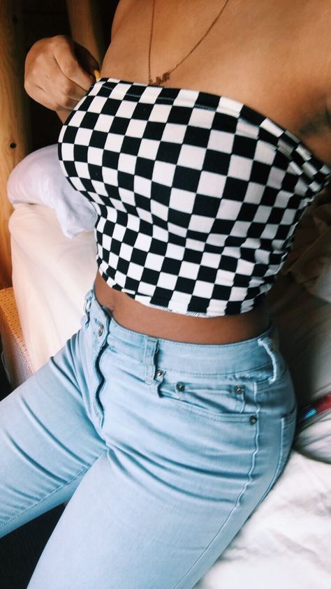 Checkered Black And White, Flag Outfit, Crop Top, Track, Crop Tops, Black And White, Women's Top, White, Quick Saves