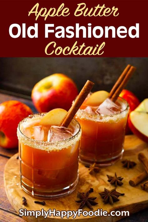 Fall Winter Cocktail Recipes, Fun Simple Cocktails, Apple Butter Old Fashioned, Apple Butter Cocktail, Apple Butter Old Fashioned Cocktail, Christmas Old Fashioned Cocktail, Fall Old Fashioned Cocktail, Bourbon Christmas Cocktail, Apple Cocktails Fall