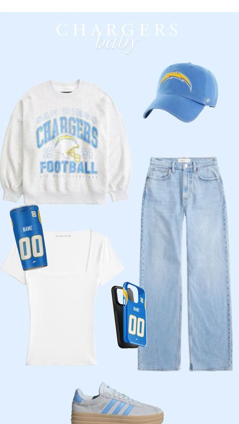 Get ready to show off your Chargers pride in style! Our Los Angeles Chargers NFL football game day outfit ideas are perfect for looking cute and staying comfy. From cozy jerseys to trendy hoodies and accessories, we’ve got everything you need to rock your team spirit. Personalize your look with your name and favorite player’s number for that extra touch. Whether you’re at SoFi Stadium or cheering from home, you’ll be dressed to impress while supporting the Chargers this NFL season! Nfl Game Day Outfit, Football Game Day Outfit, Baby Sans, Sofi Stadium, Chargers Nfl, Day Outfit Ideas, Nfl Football Games, Game Day Outfit, Trendy Hoodies