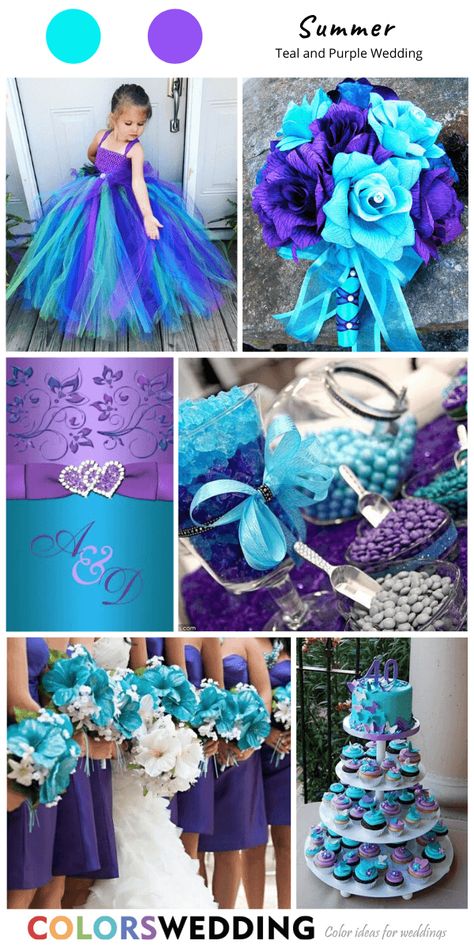 Purple Turquoise And Grey Wedding, Purple And Turquoise Wedding Ideas Bridesmaid Dresses, Purple Wedding Dresses The Bride, Turquoise And Purple Wedding Theme, Wedding Ideas Blue And Purple, Teal And Purple Wedding Ideas, Blue And Purple Wedding Ideas, Purple And Turquoise Wedding Ideas, Purple And Blue Wedding Theme