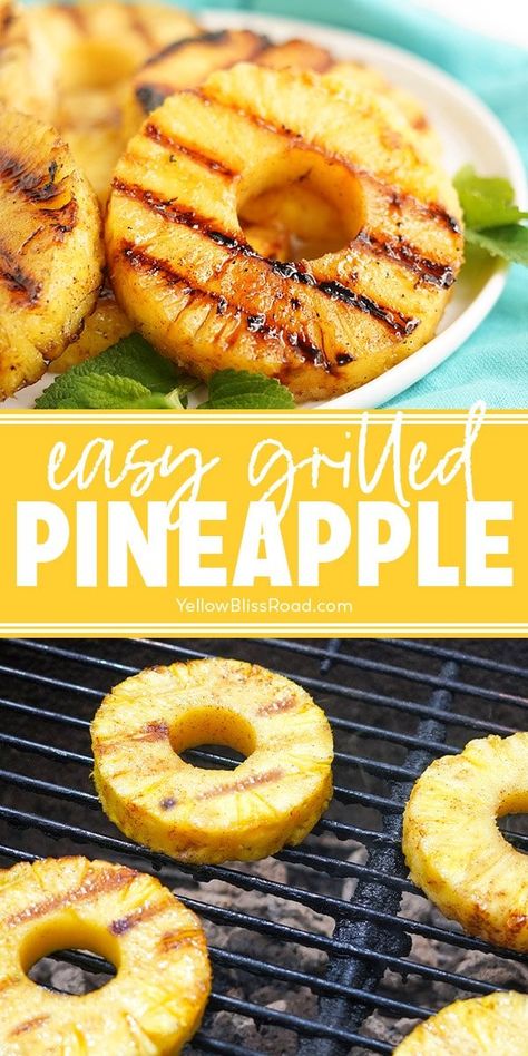 Grilled pineapple has a simple sweet glaze that transforms fresh pineapple slices into a side dish or dessert with 4 ingredients and 15 minutes! Grilled Pineapple Recipe, Grilled Side Dishes, Pineapple Recipe, Cookout Sides, Sweet Glaze, Grilling Sides, Grilled Fruit, Bbq Bacon, Pineapple Recipes