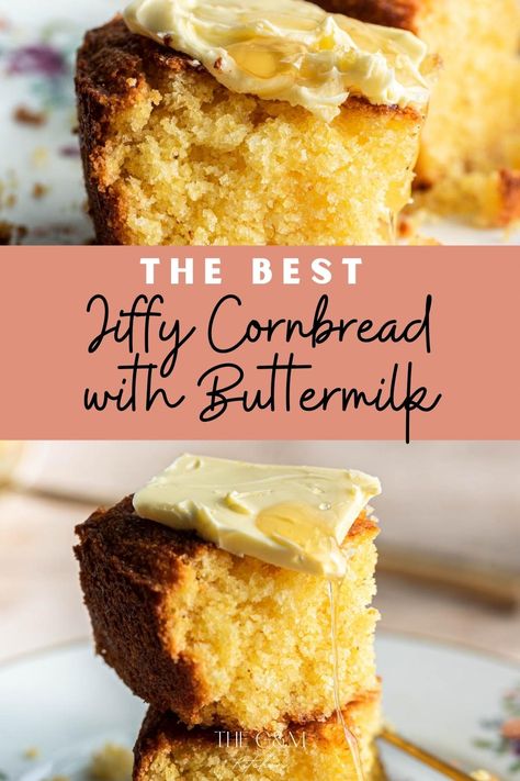 This is the best jiffy cornbread recipe! The addition of buttermilk, butter, and honey makes it so tender, moist, and rich! It comes together in one bowl and in less than five minutes! Best Jiffy Cornbread Recipe, Cornbread With Buttermilk, Sweet Jiffy Cornbread, Easy Honey Butter, Creamed Corn Cornbread, Jiffy Recipes, Buttermilk Recipe, Perfect Cornbread, Honey Cornbread Muffins