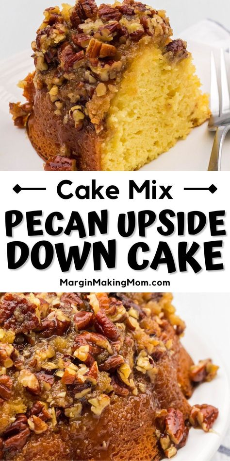 Easy Yellow Cake Mix Desserts, Box Mix Pound Cake, Easy Cake Recipes From Box Cake Mixes, Pecan Upside Down, Bundt Cake With Yellow Cake Mix Boxes, Pecan Pie Upside Down Cake Recipe, Desserts Using Boxed Cake Mixes, Holiday Cakes Christmas Easy Recipes, Dessert With Pecans