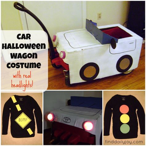 Halloween Wagon, Wagon Halloween Costumes, Wagon Costume, Stroller Costume, Wagon Ideas, Cardboard Car, Party Things, Black Construction Paper, Costume Tutorial