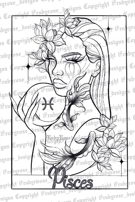 Pieces Goddess Tattoo, Zodiac Tattoo Ideas Pisces, Pisces Witch Tattoo, Goddess Tattoo Design Pisces, Pisces Zodiac Tattoo Women, Pisces Tattoo Goddess, Virgo Goddess Drawing, Tattoos For Pisces Women, Pisces Goddess Tattoos For Women