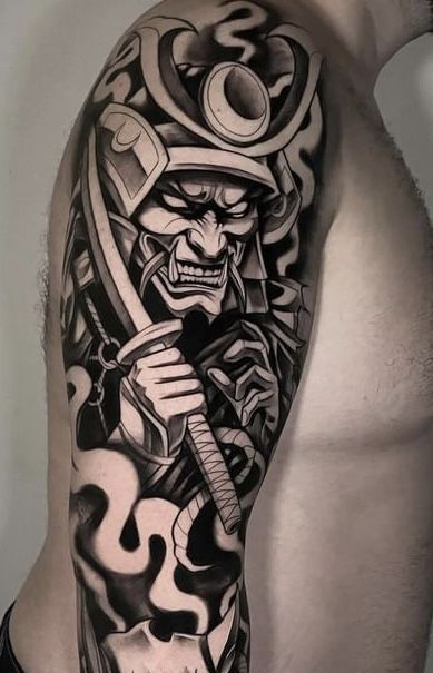 Japanese Warrior Tattoo Sleeve, Samurai Sleeve Tattoo, Japanese Warrior Tattoo, Warrior Tattoo Sleeve, Samurai Tattoo Design, Half Sleeve Tattoos For Guys, Asian Tattoos, Japanese Warrior, Japanese Sleeve