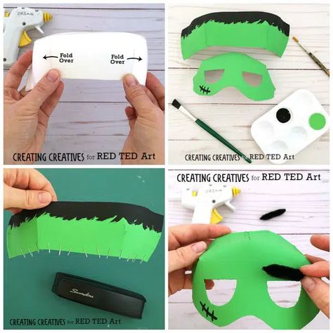 Paper Plate Frankenstein Mask Template - Red Ted Art - Make crafting with kids easy & fun Frankenstein Costume Kids, Frankenstein Costume Diy, Paper Halloween Crafts, Sew Halloween, Frankenstein Mask, Paper Plate Masks, Diy Halloween Masks, Sew Halloween Costume, Paper Face Mask