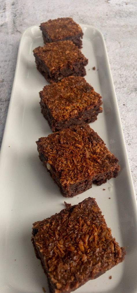 Sour Cherry and Coconut Brownies Coconut Brownies, How To Make Brownies, Amazing Desserts, Espresso Powder, Chocolate Nuts, Sour Cherry, Triple Chocolate, Baking Tins, Macadamia Nuts