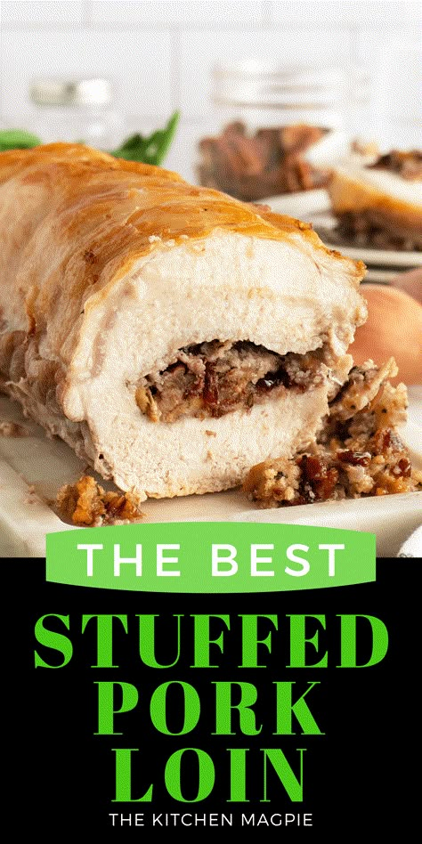 Stuffed Pork Loin Baked Pork Loin Recipes, Pork Loin Roast Crock Pot, Pork Loin Recipes Slow Cooker, Chunky Monkey Brownies, Tender Pork Loin, Baked Pork Loin, Loin Roast Recipes, Stuffed Pork Loin, Free Baby Quilt Patterns