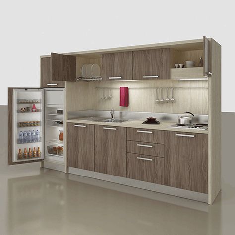 Small Kitchen Units, Compact Kitchen Design, Rustic Modern Kitchen, Hanging Cabinet, Compact Kitchen, Mini Kitchen, Wall Decor Design, Kitchen Units, Hotel Furniture