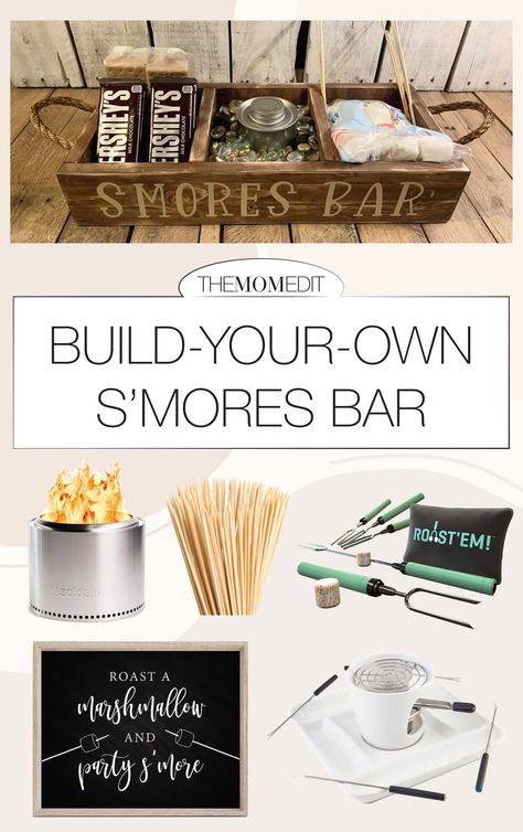 DIY S'mores Bar: Easy, Magical Fun For Outdoors Or In | There's something magical about making S'mores. We can do it anywhere: outdoor fire pit to fancy tea light, with a sign or for a party. DIY fun, inside. | #TheMomEditStyle #SmoresBarIdeas #SmoresBarRecipe #SmoresBarSetup #SmoresBarParty #SmoresBarSign #WhatToDoOutside #OutdoorGatherings #IndoorSmores #SmoresParty #HolidayIdeas #FunHolidayIdeas Diy Indoor Smores Fire Pits, Diy Smores Fire Pit, Indoor Smores Bar, Smores Bar Party, Diy Fire Pit Cheap, S'mores Tray, What To Do Outside, Smores Bar Recipe, Indoor Smores