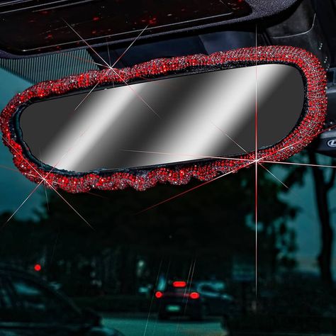 Red Car Decorations Interior, Bling Car Interior, Car Inside, Bling Car, Dream Wishlist, Mirror Accessories, Bling Rhinestones, Rear View Mirror Accessories, Interior Car