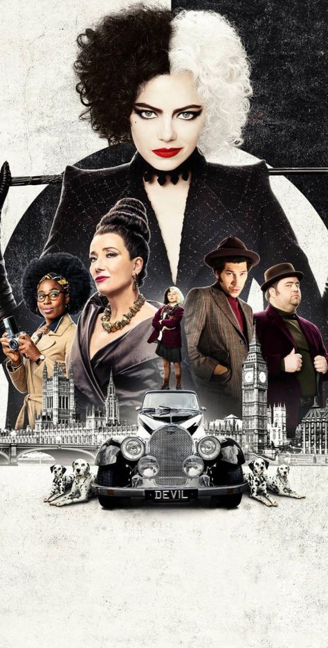 Cruella Movie Poster, Baroness Von Hellman, Cruella Movie, Cruella 2021, Action Wallpaper, Disney Live Action Movies, Movie To Watch, Cruella Deville, Gangster Girl