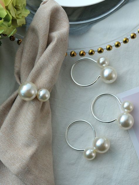 Pearl Wedding Favors, Forever Has A Nice Ring To It, Pearl Wedding Theme Decor, Pearl Wedding Decor, Pearl Wedding Decorations, Macrame Table Runner, Fabric Napkin, Kitchen Fabric, Pearl Decor