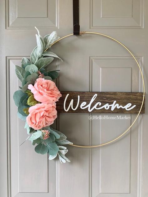 Modern Chic Farmhouse, Front Porch Wedding, Easter Front Porch, Porch Wedding, Hoop Wreaths, Picture Frame Wreath, Farmhouse Front Porch, Colorful Room Decor, Ring Wreath