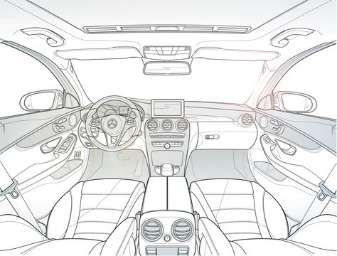 Mercedes Test Illustration Car Interior Drawing Reference, Car Interior Drawing, Inside Car Drawing, Car Design Interior, Inside Of Car, Test Illustration, Mercedes Interior, Car Interior Sketch, Car Interior Design Sketch