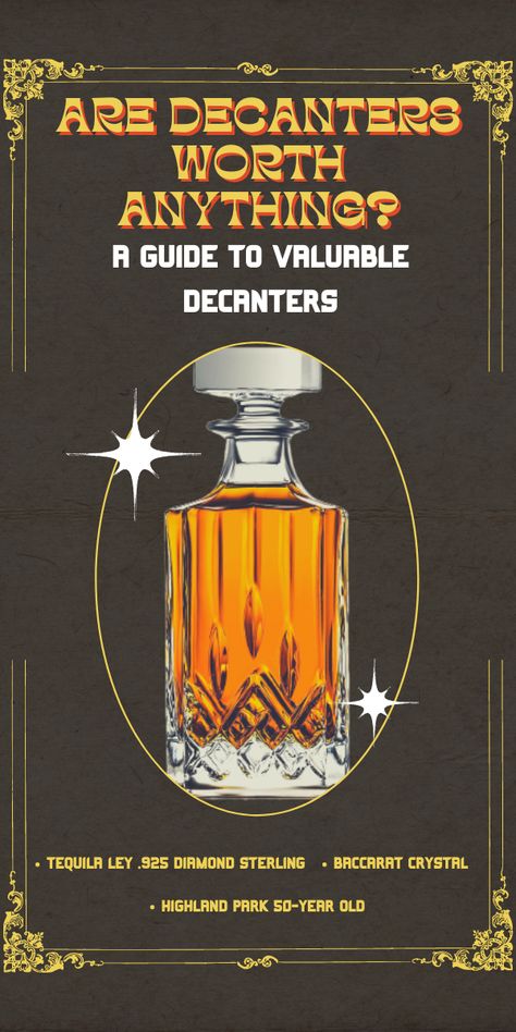 If you are a decanter collector, you’re probably curious how much you will get if you decide to sell your decanter. Depending on the manufacturer or the rarity, a complete set of crystal decanters can cost thousands of dollars. Decanters are valuable to red wine as they can aerate the drink making it more tasty and aromatic. Plus, decanters can enhance the aesthetics of your whiskey because of its elegant structure and color. wine decanter, decanters, decanters vintage, decanters repurposed Crystal Decanter Display Ideas, Decanter Ideas, Decanter Display, Funky Bar, Expensive Whiskey, Crystal Decanters, Mixing Drinks, Mule Mugs, Accessories List