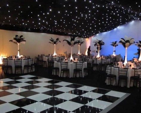 Patterned-Dance-Floors Masquerade Ball Decorations, Festa All Black, Black And White Party Decorations, 007 Party, All Black Party, White Party Theme, Cube Template, Mask Ball, White Party Decorations