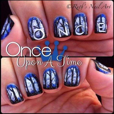 Once Upon A Time nails Time Nails, Disney Nails, Nail Polish Designs, Cute Nail Designs, Fall Nail Designs, My Nails, Mani Pedi, Nails Ideas, Blue Nails