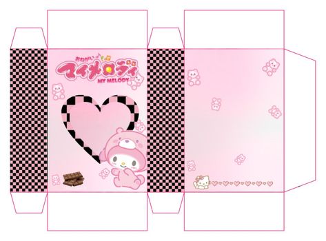 Cajita de my melody Printable Cereal Box Template, Box Template Sanrio, Sticker Box Template Printable, My Melody Box Template, Sanrio Blind Box Template, Sanrio Box Template Printable, Sticker Box Template, Aesthetic Box Template, Sanrio Crafts Paper