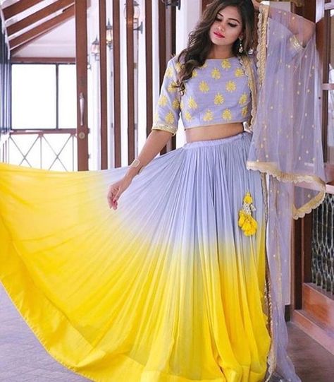 Levender Haldi Outfit, Yellow Dupatta, Anarkali Frock, Saree Ideas, Georgette Lehenga, Yellow Lehenga, Lehnga Dress, Weddings Receptions, Half Saree Designs