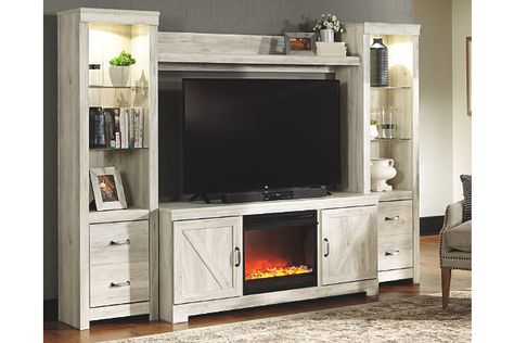 Bellaby 4-Piece Entertainment Center with Fireplace Large Tv Stands, Entertainment Wall Units, Fireplace Entertainment Center, Living Room Entertainment Center, Fireplace Entertainment, Entertainment Wall, Door Inspiration, Living Room Entertainment, Entertainment Center Decor