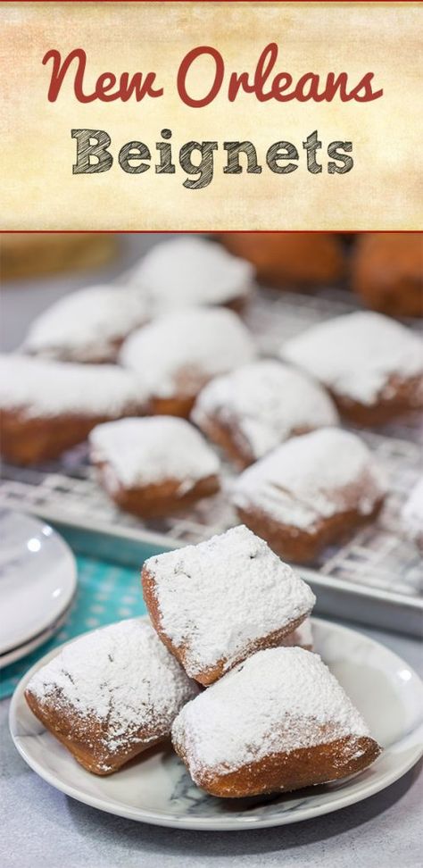 New Orleans Beignets | Classic New Orleans sweet treat! Begniets Recipes Easy, Beneights Recipe, New Orleans Beignets Recipe, New Orleans Beignets, New Orleans Coffee, The Crescent City, Doughnuts Recipe, Creole Recipes, Scrumptious Desserts