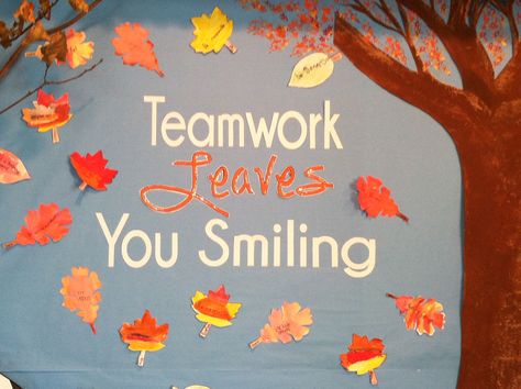 Autumn Bulletin Board Display Display Work Bulletin Board, Teamwork Bulletin Boards, Bulletin Board Ideas For Work Offices, Autumn Bulletin Board, Bulletin Boards Ideas, Staff Bulletin Boards, September Bulletin Boards, Pta Bulletin Boards, Employee Appreciation Board