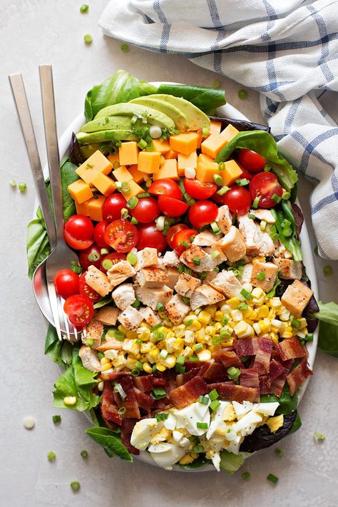 Salad Cobb, Salad Bacon, Cobb Salad Recipe, Chicken Roasted, Bacon Chicken, Salad Salad, Salad Pasta, Idee Pasto, Roasted Corn