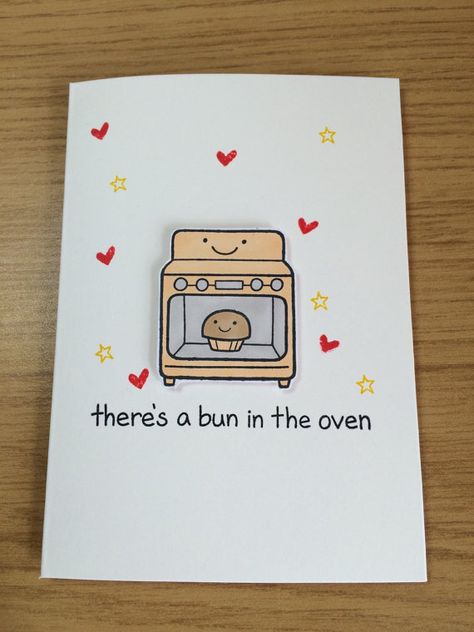 Pregnancy Card Baby Card Bun In The Oven by DreamALittleDream89 Pregnancy Congratulations Card, Funny Baby Card, Baby Announcement To Husband, Postcards Diy, Pregnancy Congratulations, Fun Baby Announcement, Pregnancy Announcement Cards, Bun In The Oven, Pun Card