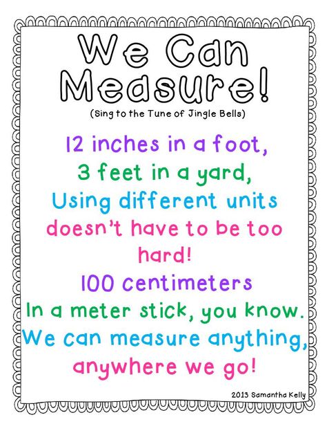 FREE Measurement Song about unit conversions.  Kiddos love singing to learn! Even made up the rest of the song for the kids! Second Grade Ideas, Math Poems, Teaching Measurement, Math Songs, Ideas For The Classroom, Classroom Songs, Math Charts, Math Measurement, Second Grade Math