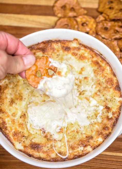 The BEST Hot Onion Dip! 4 Onion Dip, Hot Onion Souffle Dip, Hot French Onion Dip, Onion Souffle Dip, Warm Onion Dip, Hot Onion Dip Recipe, Best Chip Dip Recipes, Best Hot Dips, Onion Dip Recipe Easy