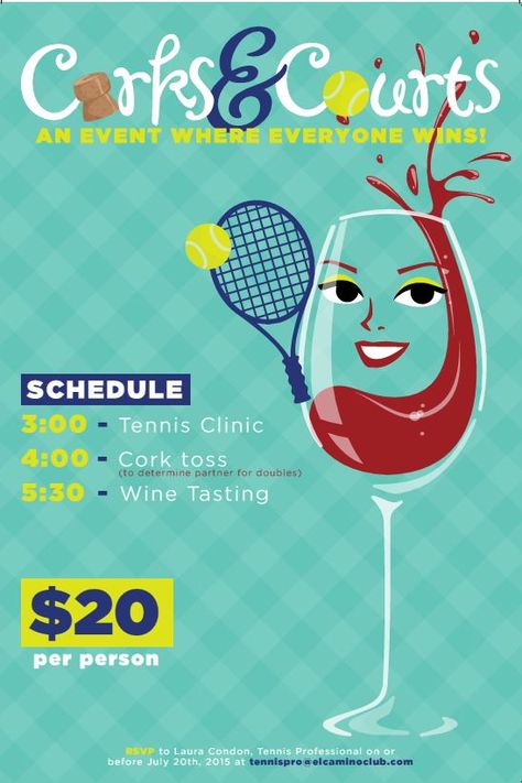 Corks & Courts - fun tennis event Tennis Social Events, Tennis Tournament Ideas, Tennis Event Ideas, Tennis Fundraiser Ideas, Country Club Social Event Ideas, Pickleball Tournament Ideas, Country Club Events Ideas, Country Club Events, Work Event Ideas