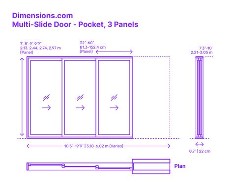 A multi-slide pocket door with 3 panels is a type of sliding door that includes three individual panels that slide horizontally along a track system and disappear into a pocket within the wall. When fully opened, the panels completely disappear into the wall, creating a wide opening that allows for a seamless transition between indoor and outdoor spaces. Downloads online #doors #slidingdoor #patio #construction #buildings 3 Track Sliding Doors, 3 Track Sliding Window, 3 Panel Sliding Door, Sliding Door Dimension, Track Doors Sliding, 3 Panel Sliding Glass Door, Types Of Sliding Doors, Conceptual Model Architecture, Stacking Doors