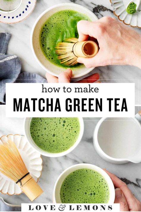 Learn how to make matcha green tea at home! I typically enjoy my matcha tea without sweetener, but matcha brands vary in bitterness. If you're new to making matcha, or if your tea tastes bitter, add a few drops of maple syrup or honey to sweeten it to your liking. At Home Matcha, What Is Matcha, Make Matcha, How To Make Matcha, Matcha Green Tea Latte, Green Tea Recipes, Ceremonial Grade Matcha, Matcha Smoothie, Matcha Drink