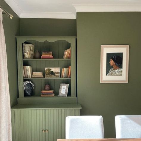 Farrow And Ball Bancha, Green Sunroom, Hall Paint Colors, Green Wall Paint Colors, Living Room Design Green, Farrow And Ball Living Room, Green Wall Color, Green Painted Walls, Dark Paint Colors